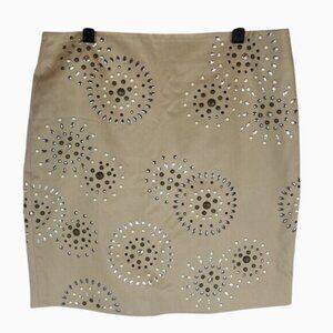 White House Black Market Size 4 Beige Metal Studs Embellished Pencil Skirt NWT